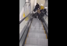 VIDEO. Bătaie serioasă pe scările rulante la aeroport! VIDEO. Bătaie serioasă pe scările rulante la aeroport!